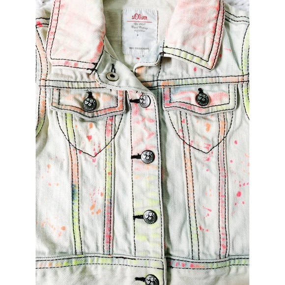 S. Oliver Paint Splatted Jean Vest Buttons Size 98 - Picture 2 of 4